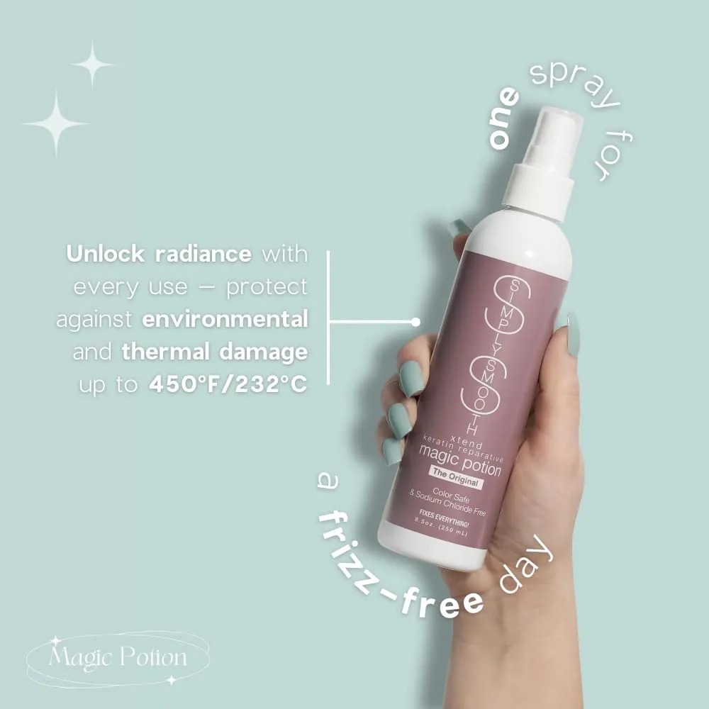 SIMPLY SMOOTH Keratin Reparative Magic Potion Original Leave In Conditioner Detangler & Heat Protection Styling Spray Repair & Reduce Breakage Color Safe & Sodium Chloride Free 16 Oz