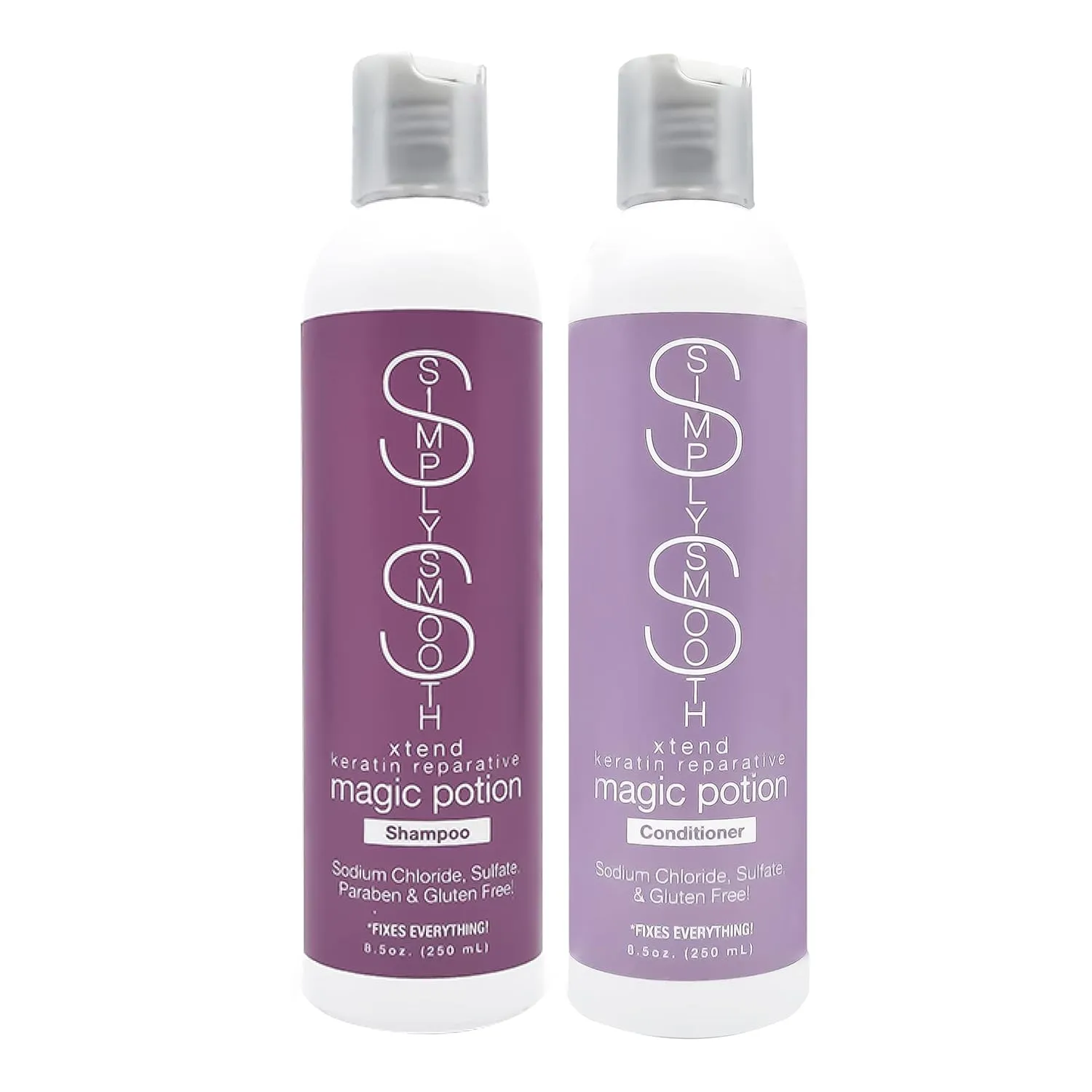 Simply Smooth Keratin Reparative Magic Potion Shampoo and Conditioner - Collagen Soothing Daily Haircare for All Hair Types with Anti-Breakage Benefits, 8.5 Oz