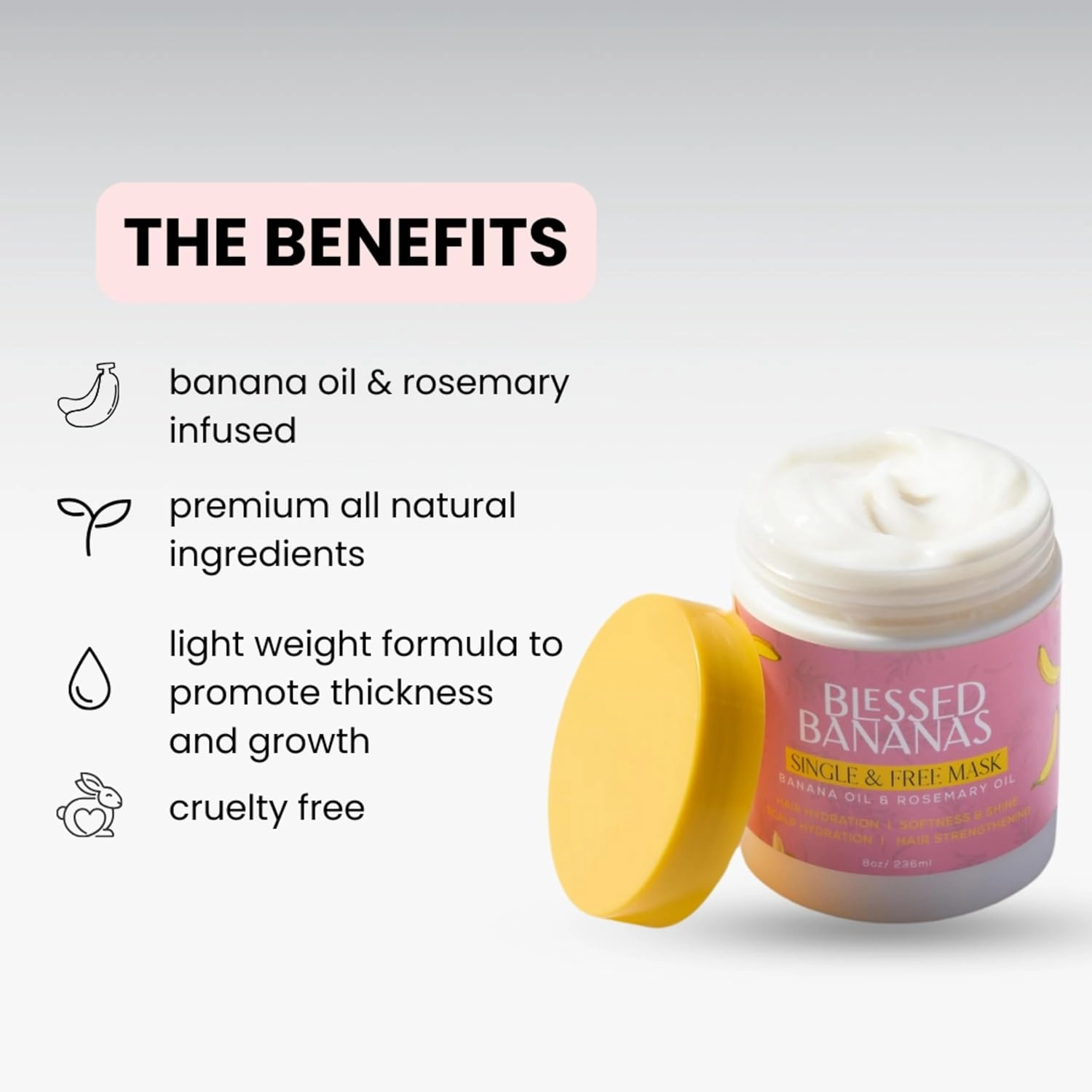 Single & Free Hair Mask - With Banana Oil & Rosemary Oil - Softness & Shine Banana Hair Mask -Safe Hair Treatment -Perfect for Hair Hydration, Strengthening, Scalp Moisture,1 Count,8Oz