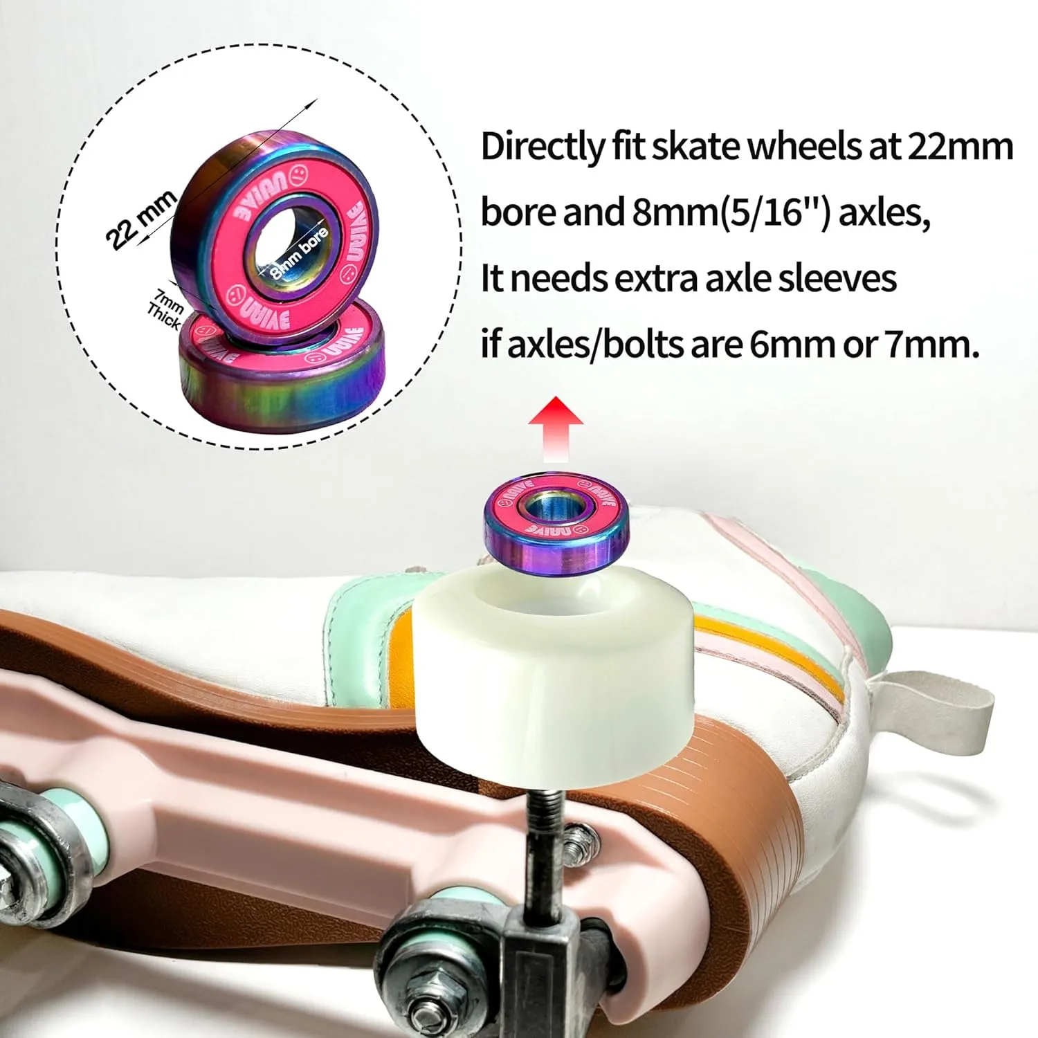 Skate Bearings 8mm 16 Pack, Precision 608 Bearings Quad Inline Speed Skates Roller Derby Skateboard Longboard Scooter(Callme Pink)