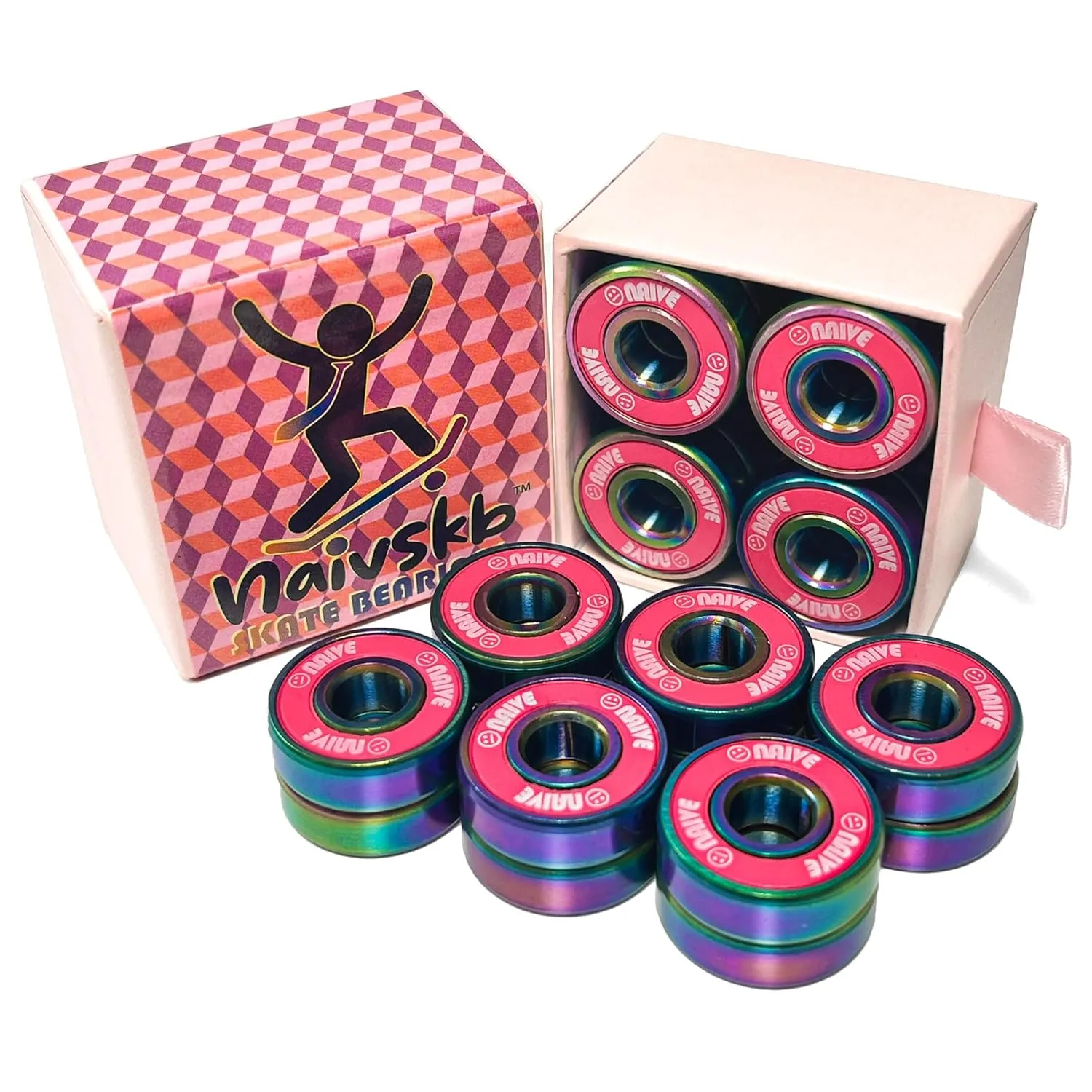 Skate Bearings 8mm 16 Pack, Precision 608 Bearings Quad Inline Speed Skates Roller Derby Skateboard Longboard Scooter(Callme Pink)
