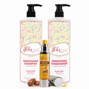 Smoothing Shampoo and Conditioner Set, 32 fl oz Each, with Argan Oil Serum, Island Fruits Scent, Sulfate-Free, Nourishing Formula for Frizz Control and Straight Hair