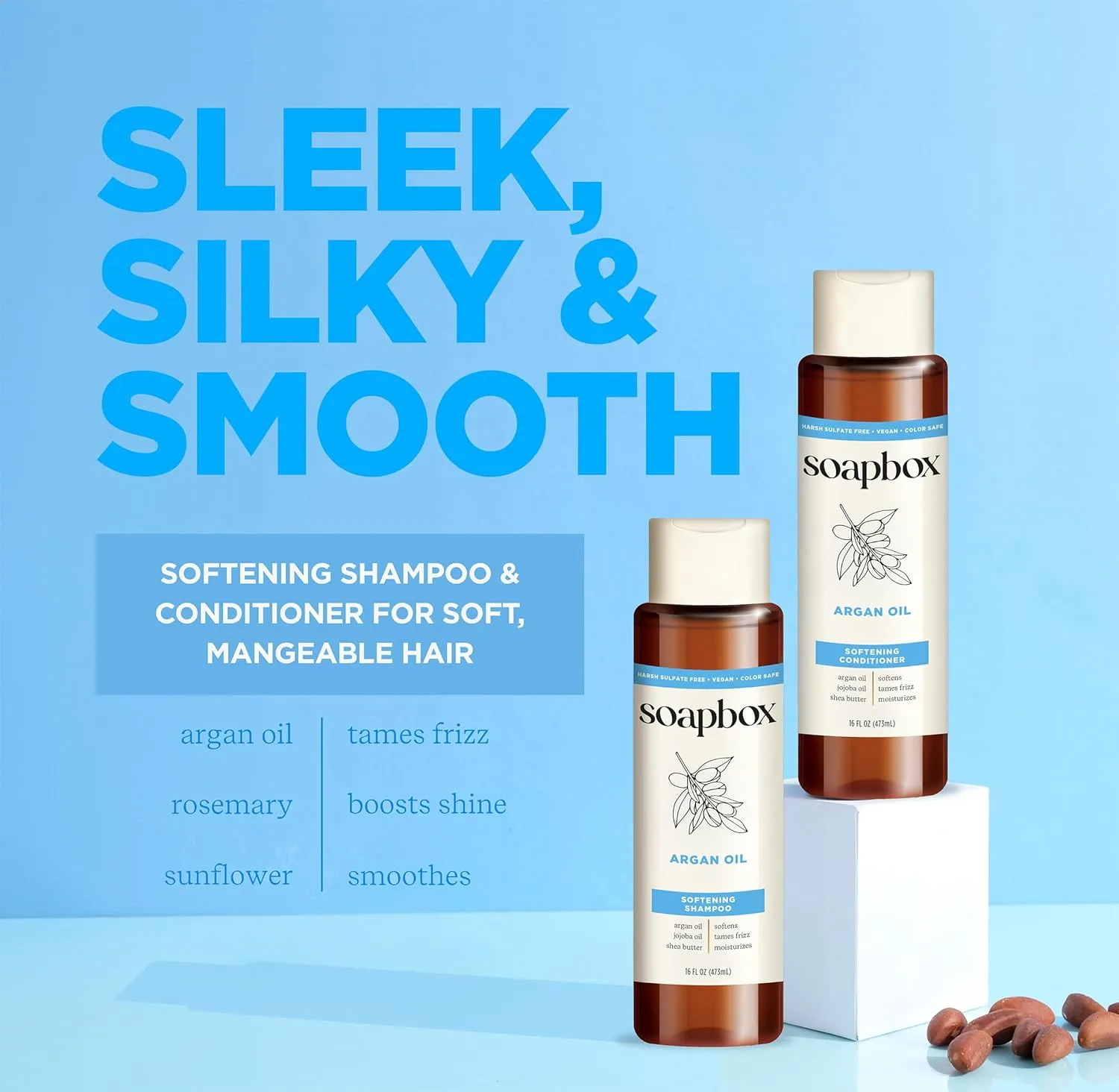Soapbox Argan Shampoo & Conditioner Set, Volumizing, Vegan, Color Safe, Harsh Sulfate & Silicone Free, 16oz each (Pack of 2)