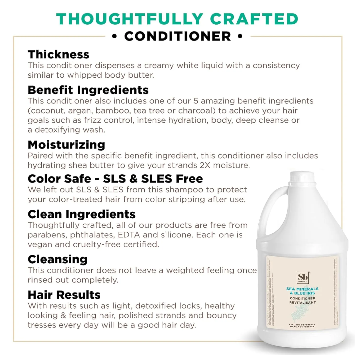 Soapbox Hair Conditioner, Sea Minerals & Blue Iris, Hydrating, Vegan, Color Safe, Sulfate Free & Silicone Free Conditioner Refill for Home & Professional Use - Gallon Size