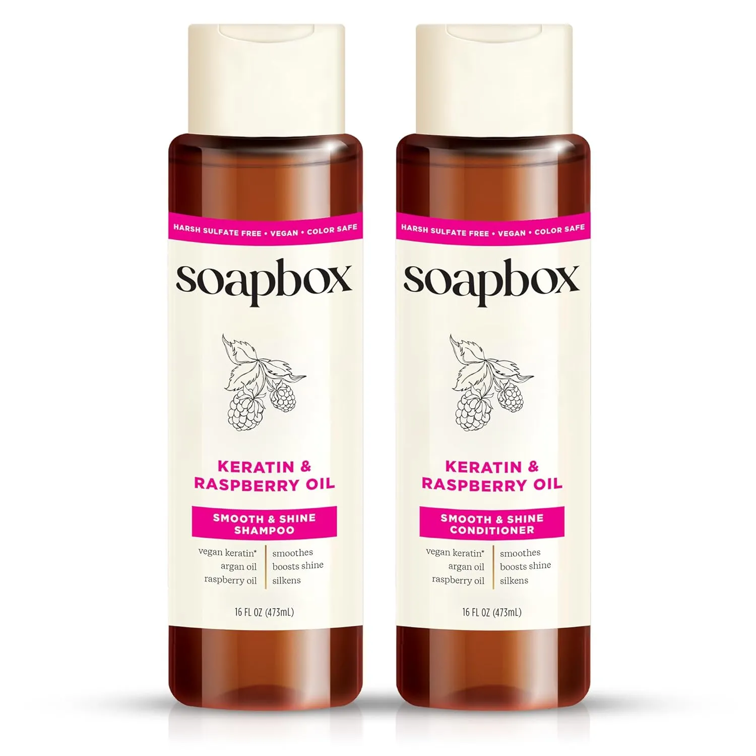 Soapbox Shine Boosting Keratin Shampoo & Conditioner Set with Argan Oil, Pack of 2 Harsh Sulfate & Paraben Free, Silicone Free, Color Safe, and Vegan Hair Products, 16 Ounces Each