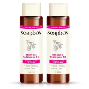 Soapbox Shine Boosting Keratin Shampoo & Conditioner Set with Argan Oil, Pack of 2 Harsh Sulfate & Paraben Free, Silicone Free, Color Safe, and Vegan Hair Products, 16 Ounces Each