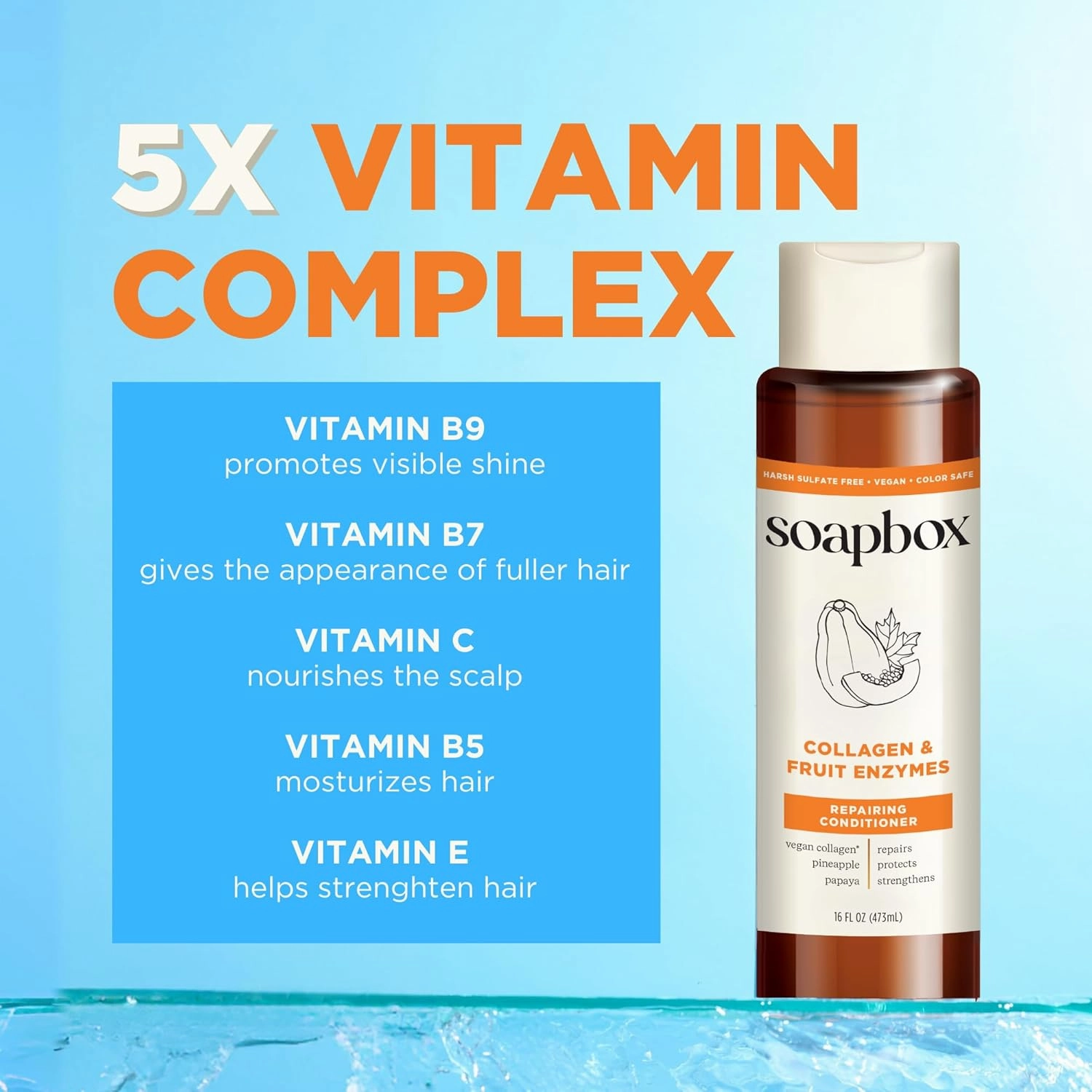 Soapbox Hair Conditioner, Collagen   Fruit Enzymes Repairing Conditioner for Dry, Fine or Thin Hair, Volumizing with Collagen and Peptides, 3 Pack, 16oz Each