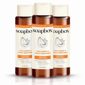 Soapbox Hair Conditioner, Collagen   Fruit Enzymes Repairing Conditioner for Dry, Fine or Thin Hair, Volumizing with Collagen and Peptides, 3 Pack, 16oz Each