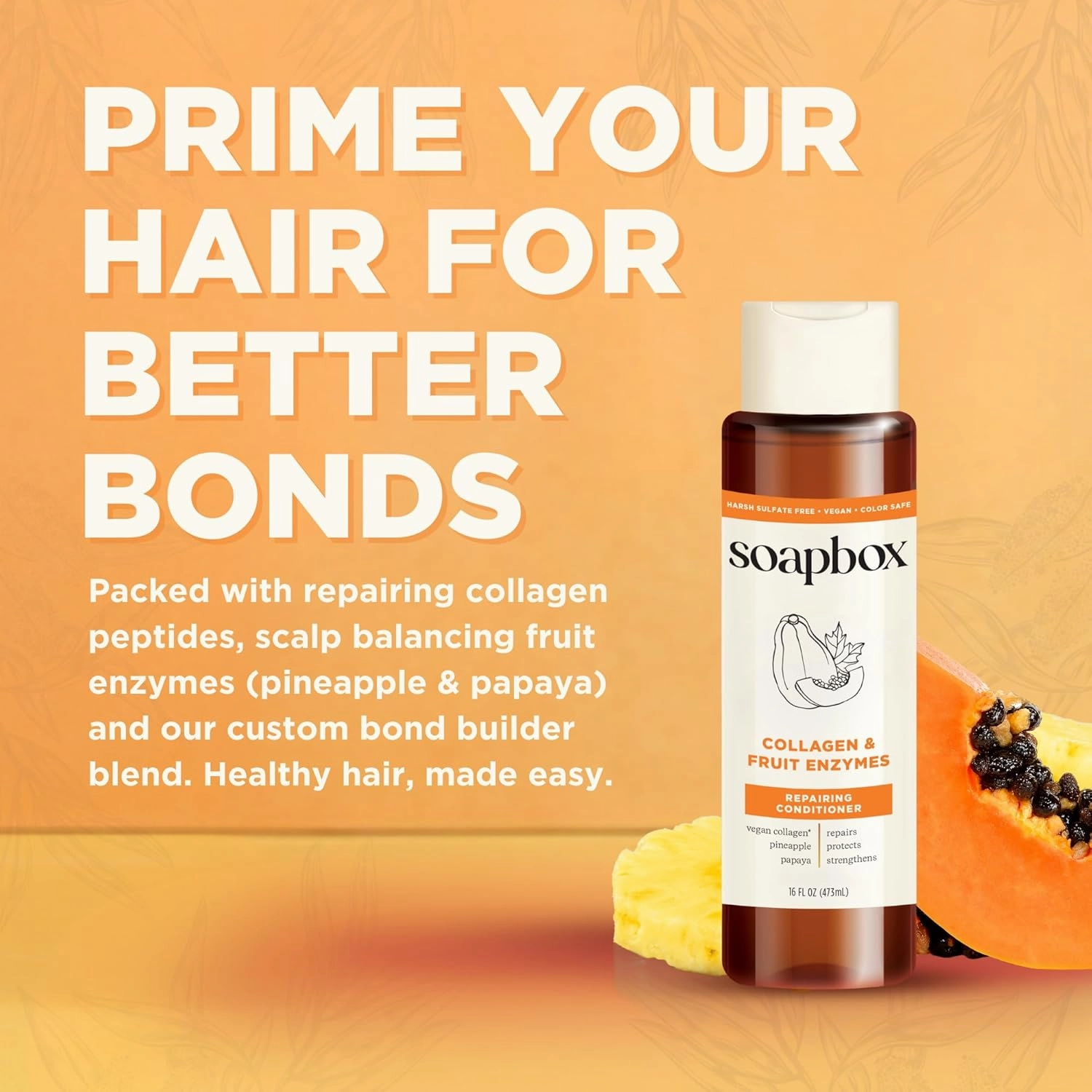 Soapbox Hair Conditioner, Collagen   Fruit Enzymes Repairing Conditioner for Dry, Fine or Thin Hair, Volumizing with Collagen and Peptides, 3 Pack, 16oz Each