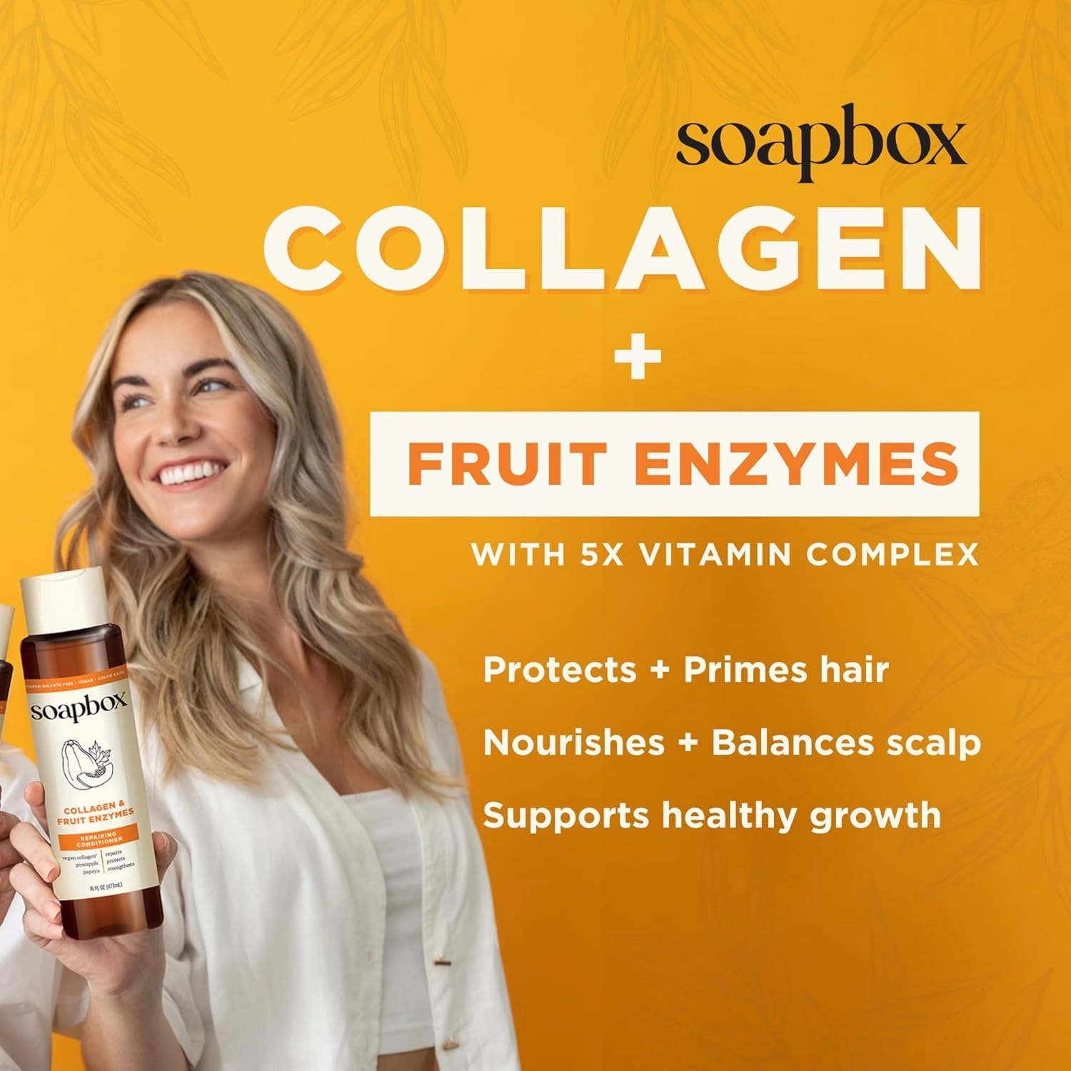 Soapbox Hair Conditioner, Collagen   Fruit Enzymes Repairing Conditioner for Dry, Fine or Thin Hair, Volumizing with Collagen and Peptides, 3 Pack, 16oz Each