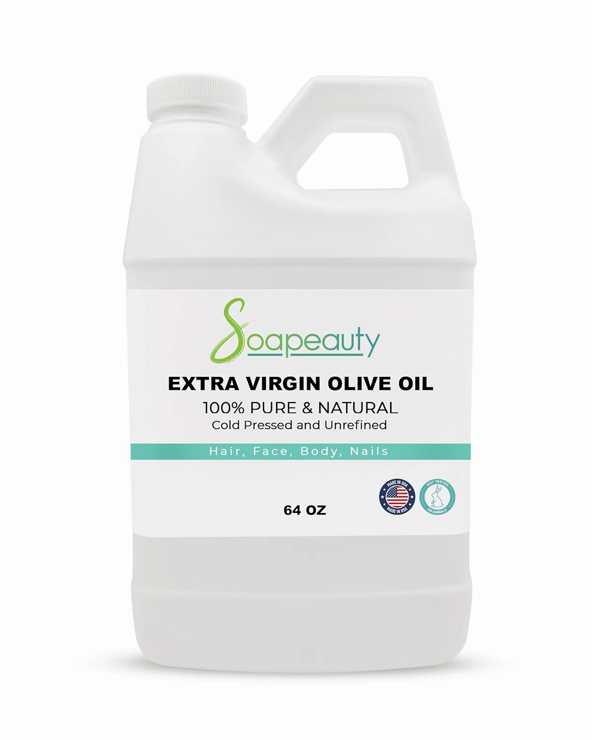 Soapeauty Extra Virgin Olive Oil | 100% Pure & Natural Unrefined Cold-Pressed Carrier Oil | Massage & Body Oil | for Skin, Face, Hair, and Soap Making | Carrier for Essential Oils - 64 Fl Oz