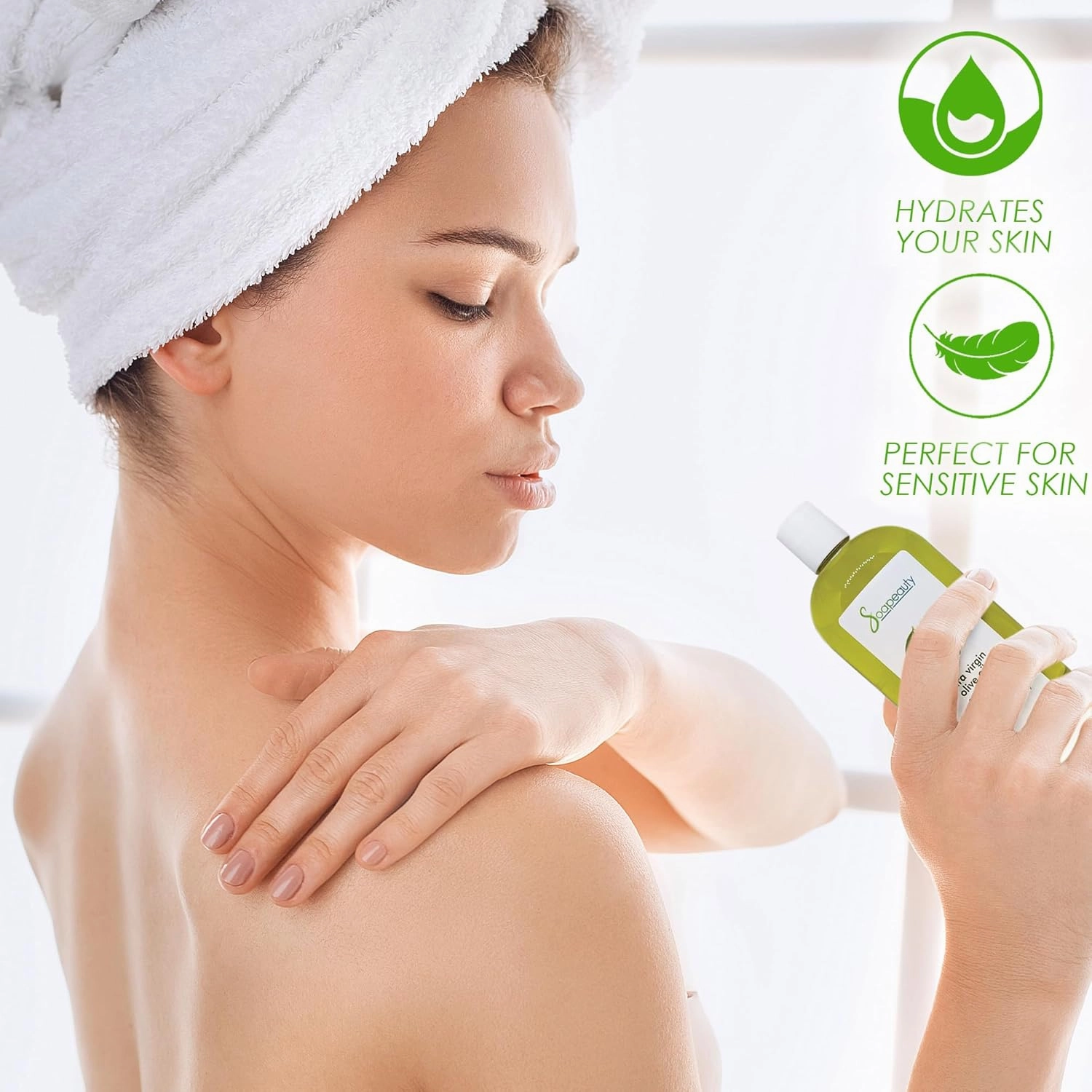 Soapeauty Extra Virgin Olive Oil | 100% Pure & Natural Unrefined Cold-Pressed Carrier Oil | Massage & Body Oil | for Skin, Face, Hair, and Soap Making | Carrier for Essential Oils - 64 Fl Oz