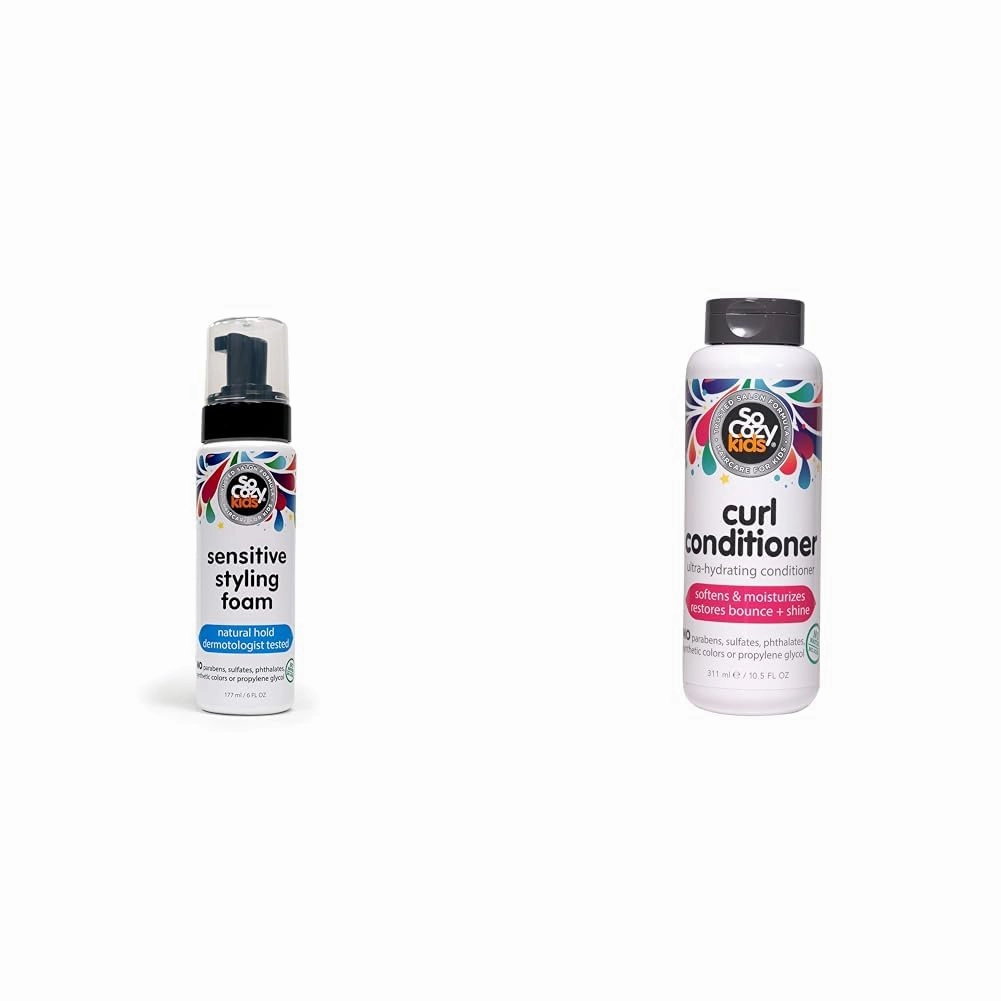 SoCozy Kids Sensitive Styling Foam & Curl Conditioner Bundle - Sensitive Foam For Kids w/Straight or Curly Hair & Conditioner Softens, Restores Bounce