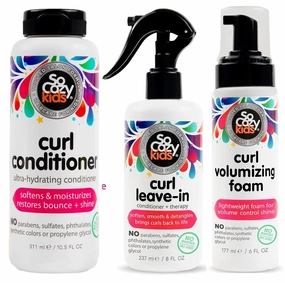SoCozy Volumizing Foam, Leave-In Conditioner with Olive Oil & Vitamin B5 (Sweet-Pea), and 10.5 Fl Oz Softening Conditioner for Kids' Curly Hair