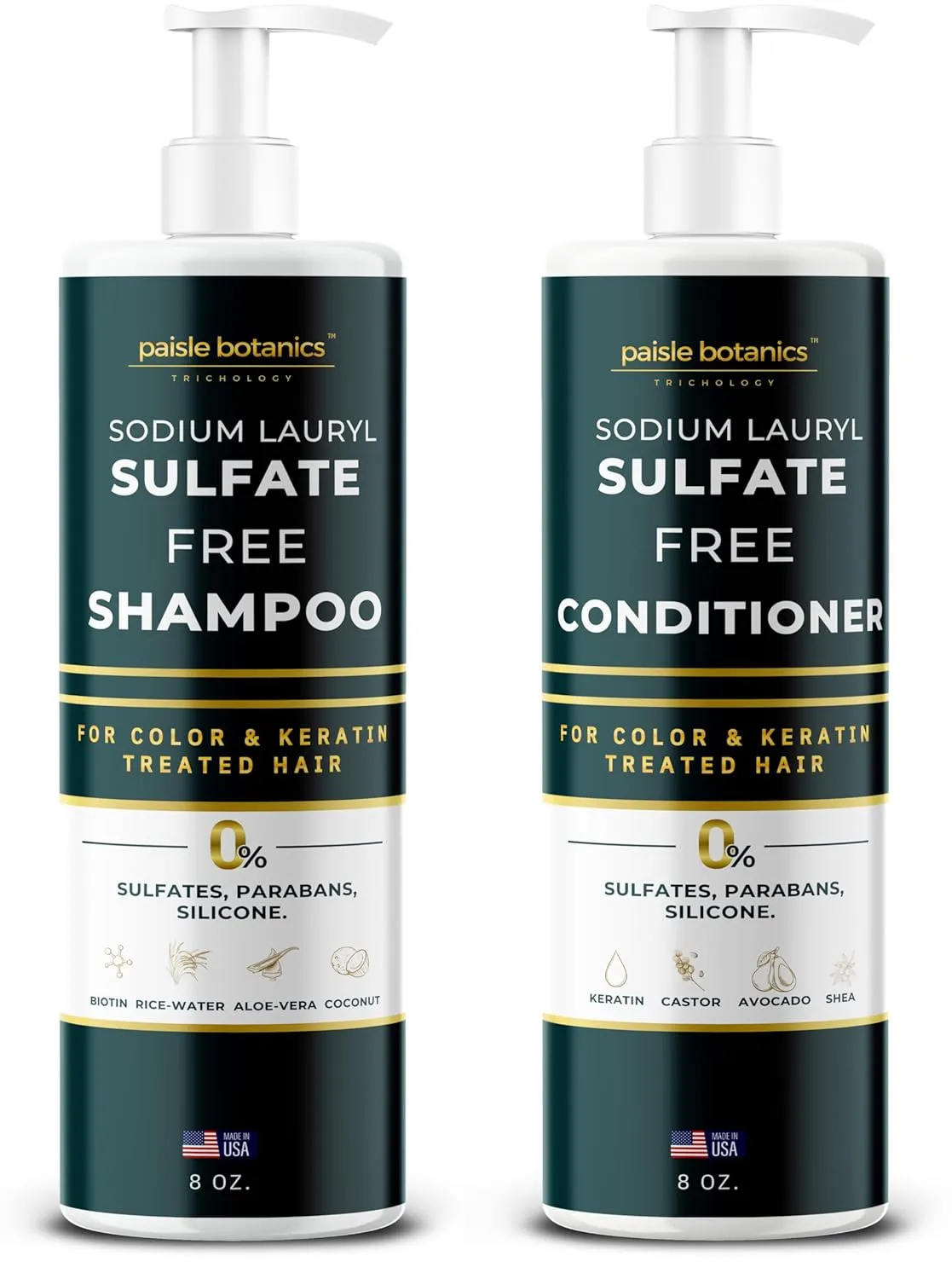 Sodium Lauryl Sulfate Free Shampoo and Conditioner Set For Color Treated Hair ALL NATURAL Women & Men Shampoo and Conditioner SLS Paraben and Sulfate Free for Daily Routine