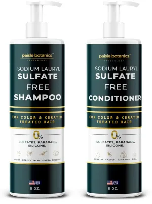 Sodium Lauryl Sulfate Free Shampoo and Conditioner Set For Color Treated Hair ALL NATURAL Women & Men Shampoo and Conditioner SLS Paraben and Sulfate Free for Daily Routine