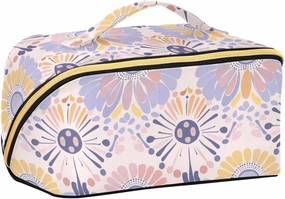 Soft Lilac Flowers Pastel Peach Cosmetic Bag with dividers Waterproof Case Cosmetic Makeup Bag with Compartments & Handle