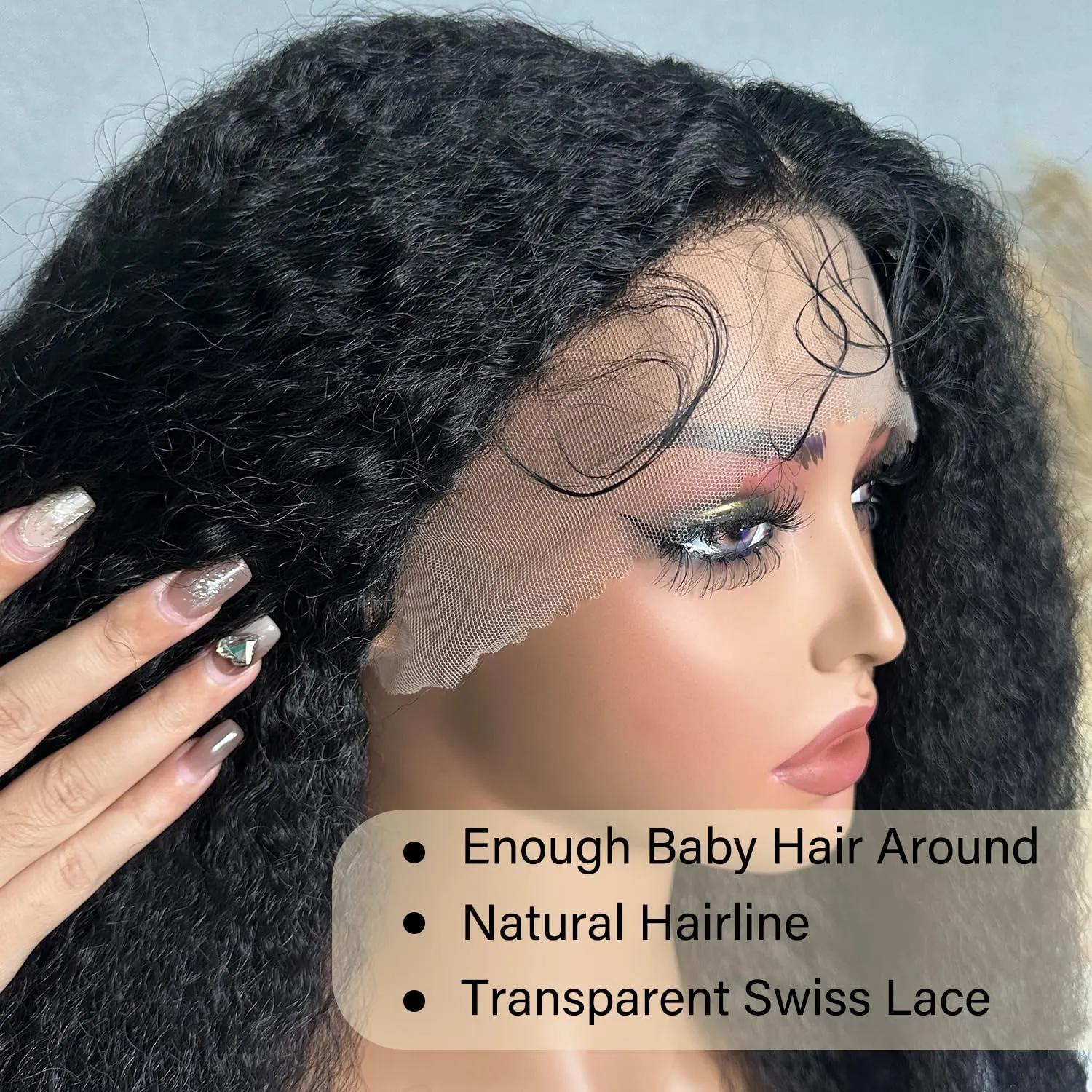 SOKU Afro Curly Lace Front Wig Synthetic T Part HD Transparent Lace Blends Kinky Straight Curly Ends Voluminous Bouncy Hair 20 Inch Natural Black Heat Friendly Black Women Must Have