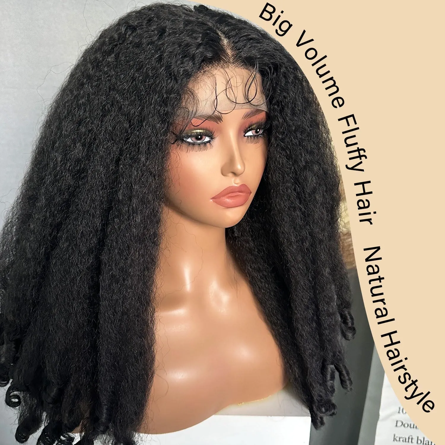 SOKU Afro Curly Lace Front Wig Synthetic T Part HD Transparent Lace Blends Kinky Straight Curly Ends Voluminous Bouncy Hair 20 Inch Natural Black Heat Friendly Black Women Must Have