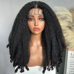 SOKU Afro Curly Lace Front Wig Synthetic T Part HD Transparent Lace Blends Kinky Straight Curly Ends Voluminous Bouncy Hair 20 Inch Natural Black Heat Friendly Black Women Must Have