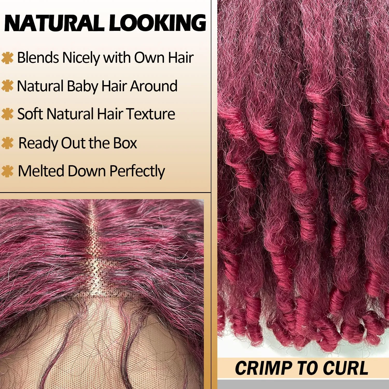 SOKU Crimp to Curl T Part Lace Front Wig Synthetic 20 Inch Red Burgundy Afro Kinky Straight with Curly End Wigs Pre-plucked Transparent Lace with Baby Hair Yaki Straight Wigs for Women