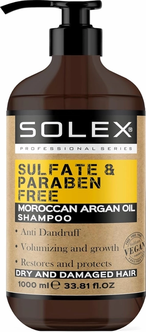 SOLEX Moroccan Argan Oil Shampoo - Sulfate & Paraben Free - Anti Dandruff - Treatment for Men & Women Hair Thickening Volumizing Products, (1 pack x 33.8 Fl Oz. / 1000 mL)