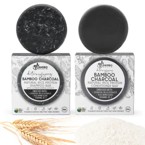 Solid Rice Protein Water Shampoo & Conditioner Hair Soap – Shampoo and Conditioner Bars For Hair With All Natural Plant Based Essential Oils And Zero Waste Packaging (Bamboo Charcoal)