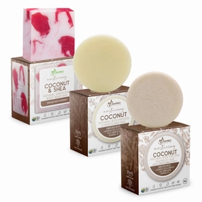 Solid Rice Protein Shampoo, Conditioner and Body Wash Bundle | Shampoo, Conditioner & Wash Bars For Hair and Body w/All Natural Plant Based Essential Oils & Zero Waste Packaging (Coconut & Shea)