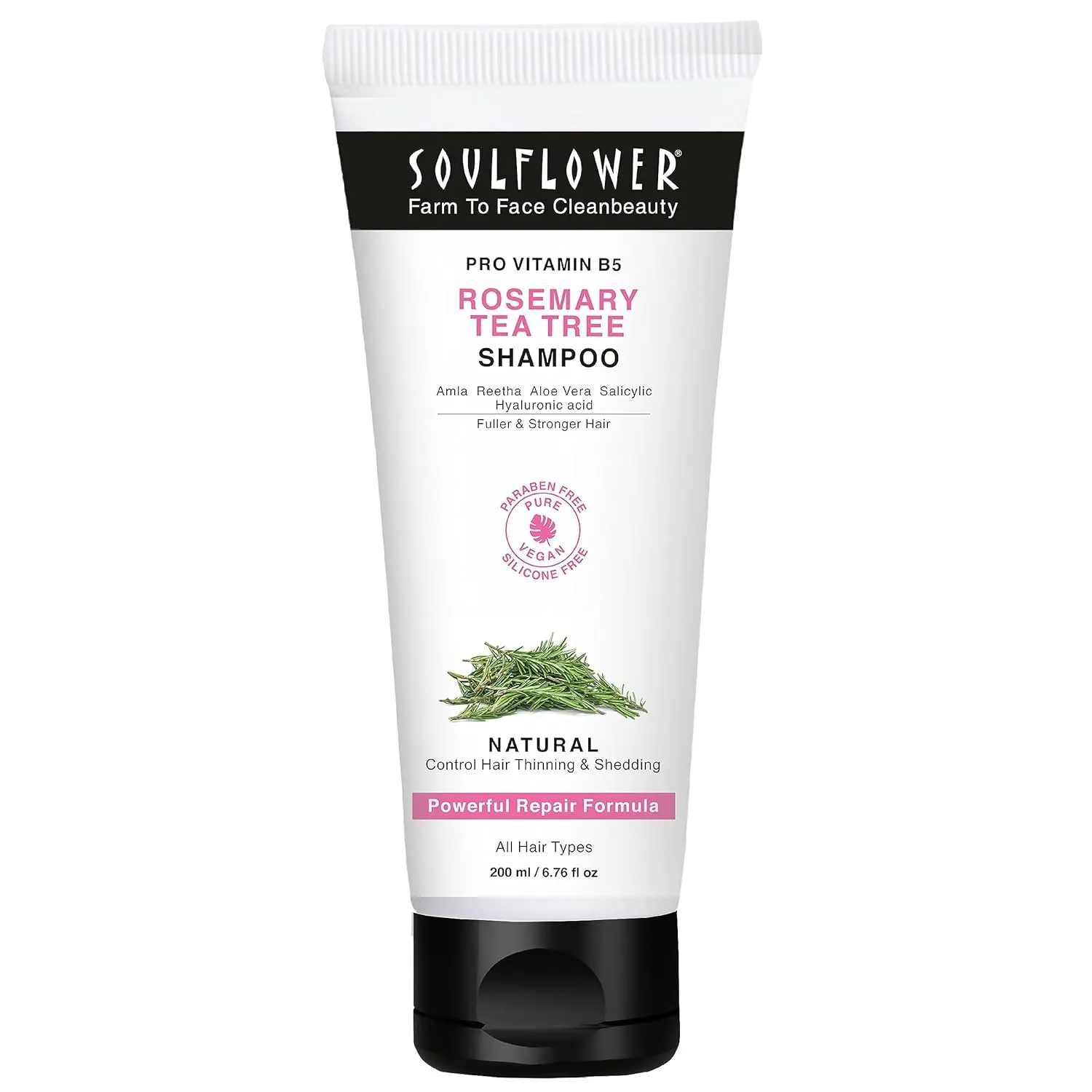 Soulflower Rosemary Shampoo for Hair Growth, Anti Hair Fall, Stronger, Shiny & Long Hair, Healthy Scalp with Tea Tree, Pro Vitamin B5, 6.77 fl oz