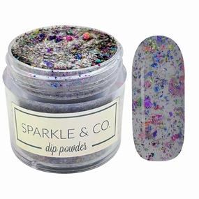 Sparkle & Co. Dip Powders – Secret Menu: Oil Slick Splatter (Clear Base with Foil Flakes) 1 Ounce Dipping Powder Jar For Manicure DIY Summer Shade, No Lamp Needed