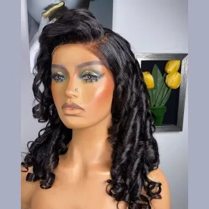 Spiral Curl Brazilian Human Hair Wigs Pre Plucked For Woman HD Transparnet 13X6 Lace Front Wigs Loose Wave Glueless Human Hair Wig With Baby Hair Bleached Knots 150% Density 10Inch