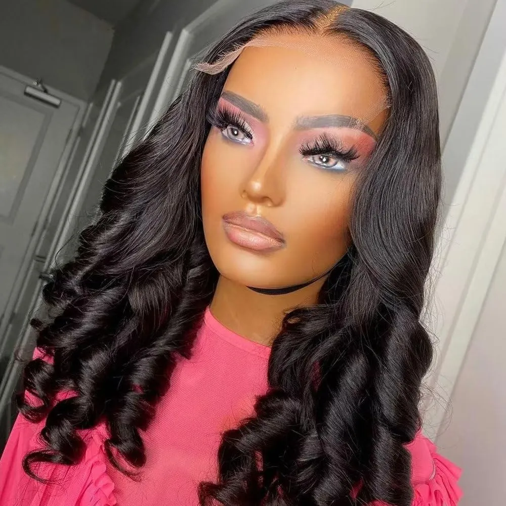 Spiral Curl Brazilian Human Hair Wigs Pre Plucked For Woman HD Transparnet 13X6 Lace Front Wigs Loose Wave Glueless Human Hair Wig With Baby Hair Bleached Knots 150% Density 10Inch