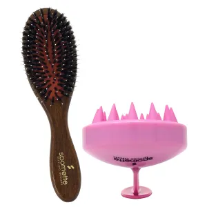 Spornette Classic German Porcupine Bundle with Scalp Massager Shampoo Brush Pink