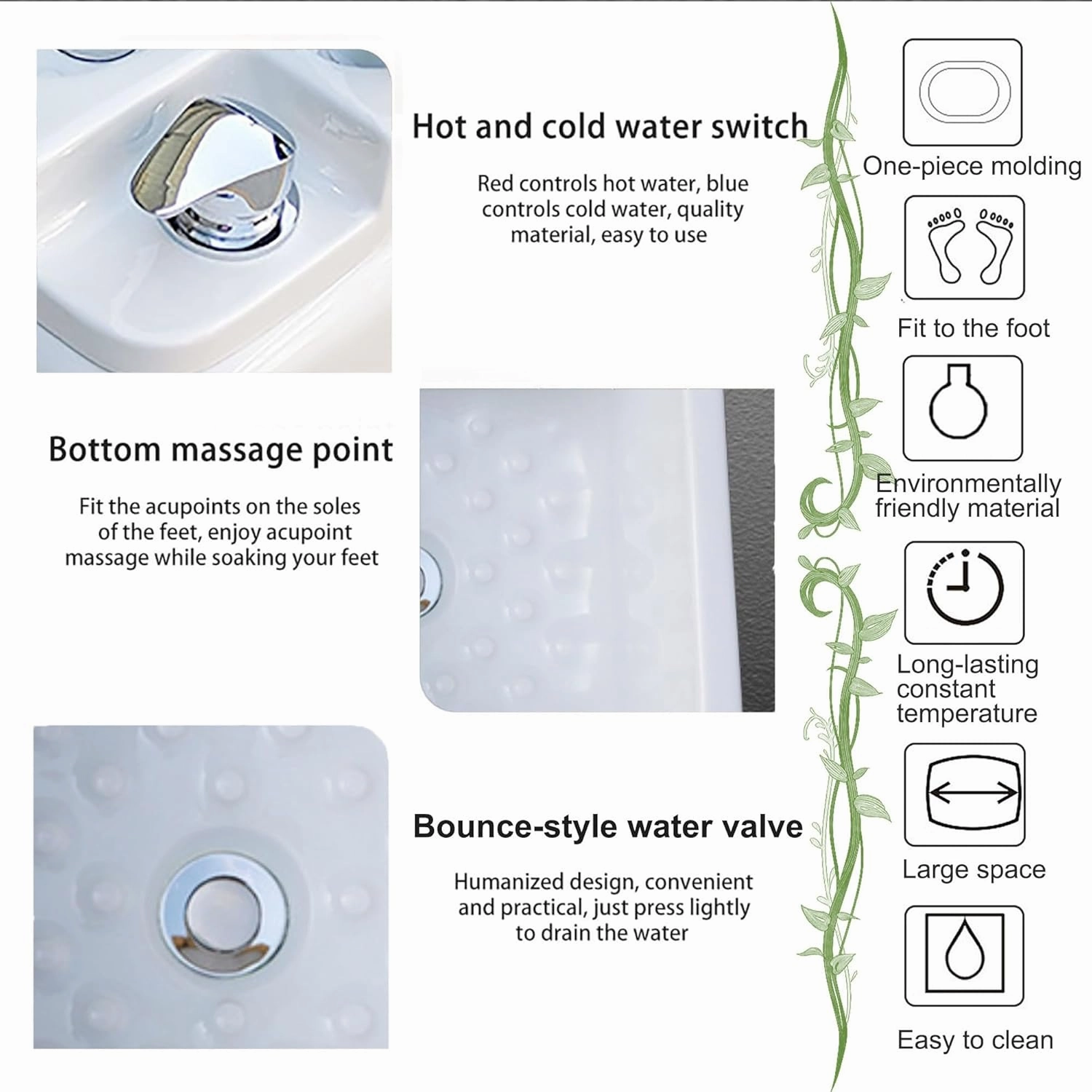 Square Acrylic Foot Soaking tub, Massage Foot Bath, Pedicure Bowl, Pedicure Foot Spa with Underground Acupuncture Point Massage, for Home Spa Treatment Pedicure Chair Shampoo Sink