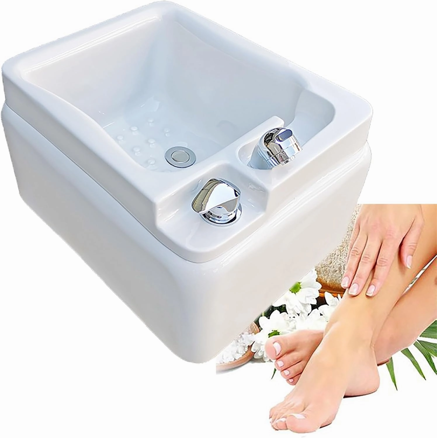 Square Acrylic Foot Soaking tub, Massage Foot Bath, Pedicure Bowl, Pedicure Foot Spa with Underground Acupuncture Point Massage, for Home Spa Treatment Pedicure Chair Shampoo Sink