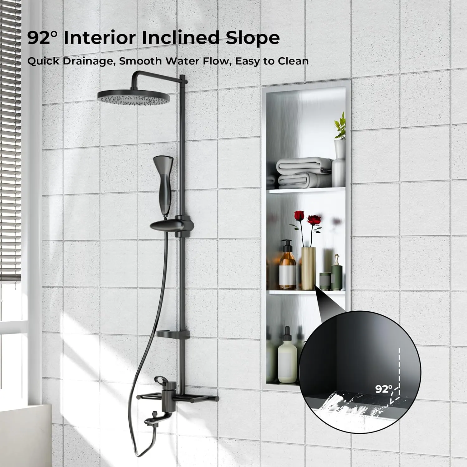 Stainless Steel Shower Niches Ready for Tile, 12" X 36" Modern Soap Niche, 3-Tier Shelf Organizer, No Tile Needed Recessed Wall Niche for Bathroom Storage, Brushed