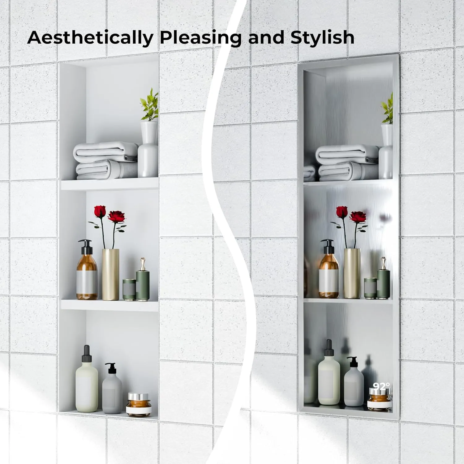 Stainless Steel Shower Niches Ready for Tile, 12" X 36" Modern Soap Niche, 3-Tier Shelf Organizer, No Tile Needed Recessed Wall Niche for Bathroom Storage, Brushed