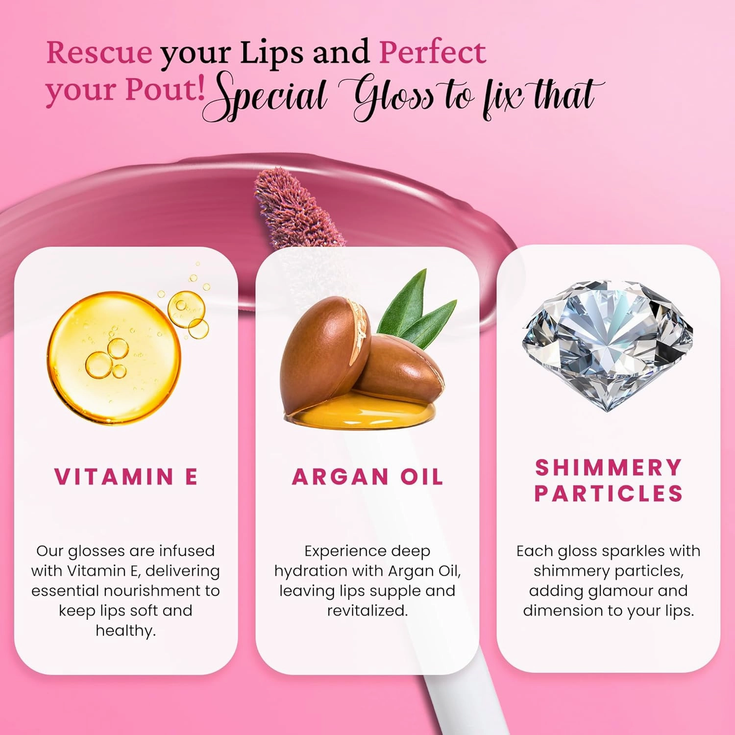 StansOut Diamond Lustre Lip Gloss Bundle - 5 Pack - Fancy Warm, Light, Pink, Sugar, Bare - Vitamin E & Argan Oil Infused - Long-Lasting Lustrous Shine - Hydrating Formula - Portable Elegance