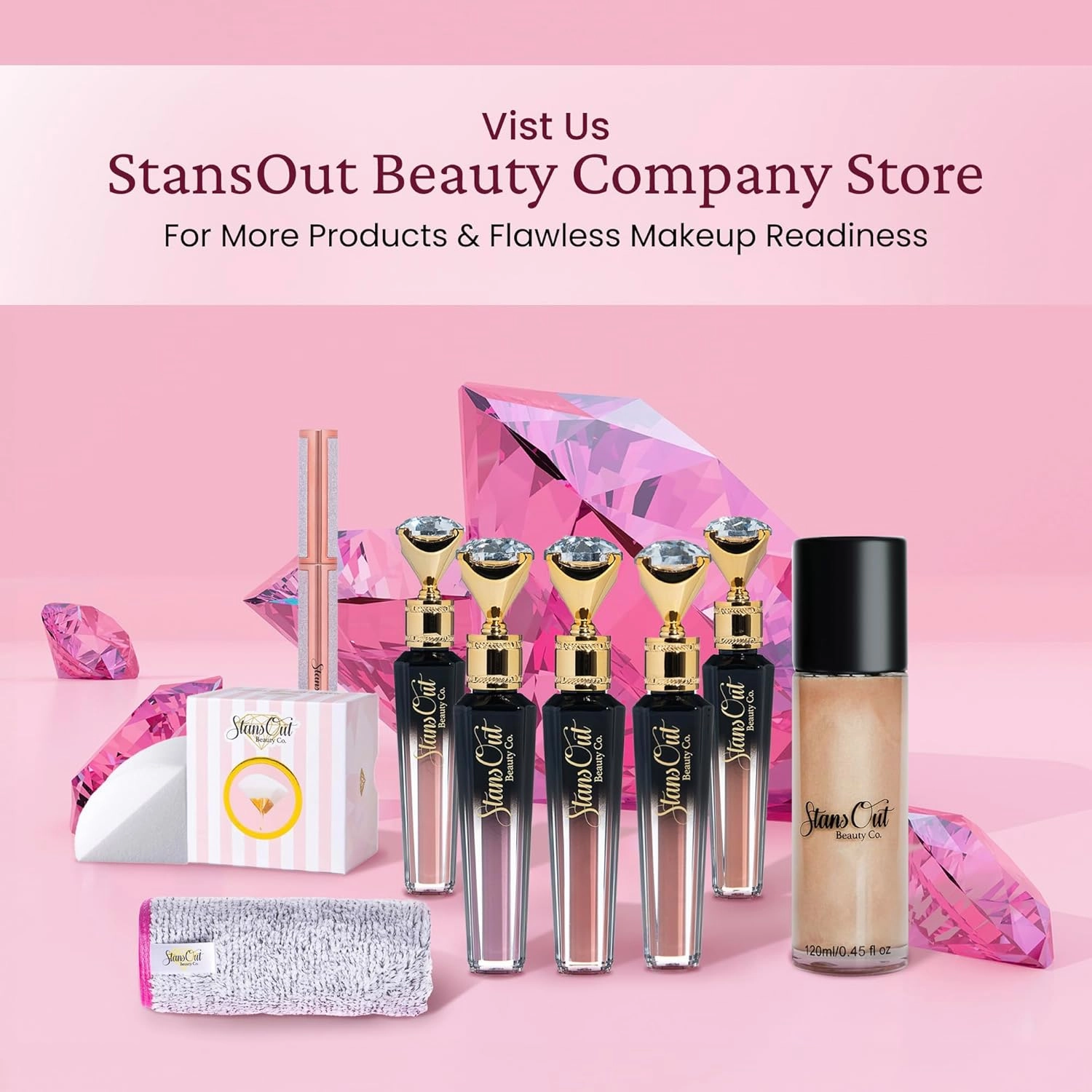 StansOut Diamond Lustre Lip Gloss Bundle - 5 Pack - Fancy Warm, Light, Pink, Sugar, Bare - Vitamin E & Argan Oil Infused - Long-Lasting Lustrous Shine - Hydrating Formula - Portable Elegance