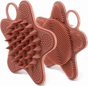 Star-Shaped Dual-Sided Bath Brush, Shampoo Brush, Scalp Massager, 100% Silicone, Exfoliating Body Scrubber for All Skin Types (Chocolate)