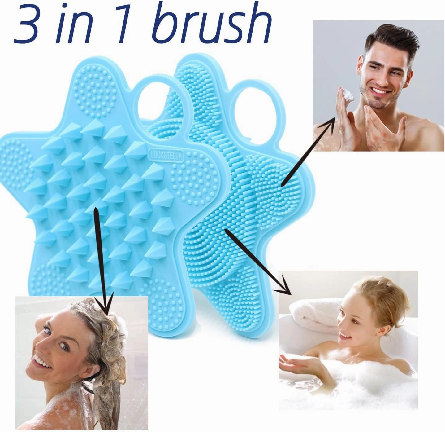 Star-Shaped Dual-Sided Bath Brush, Shampoo Brush, Scalp Massager, 100% Silicone, Exfoliating Body Scrubber for All Skin Types (Chocolate)