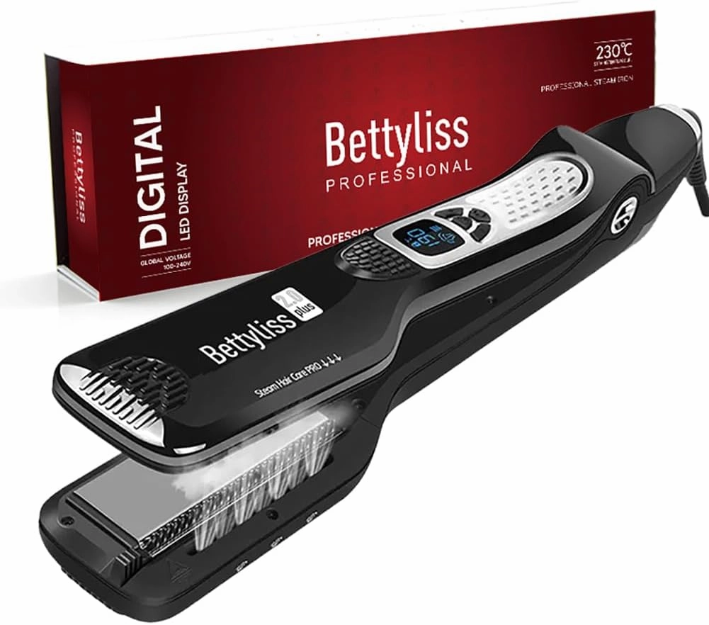 Steam Flat Iron Hair Straightener - Professional Hair Straightening Irons for Smooth and Frizz-Free Results (Black)