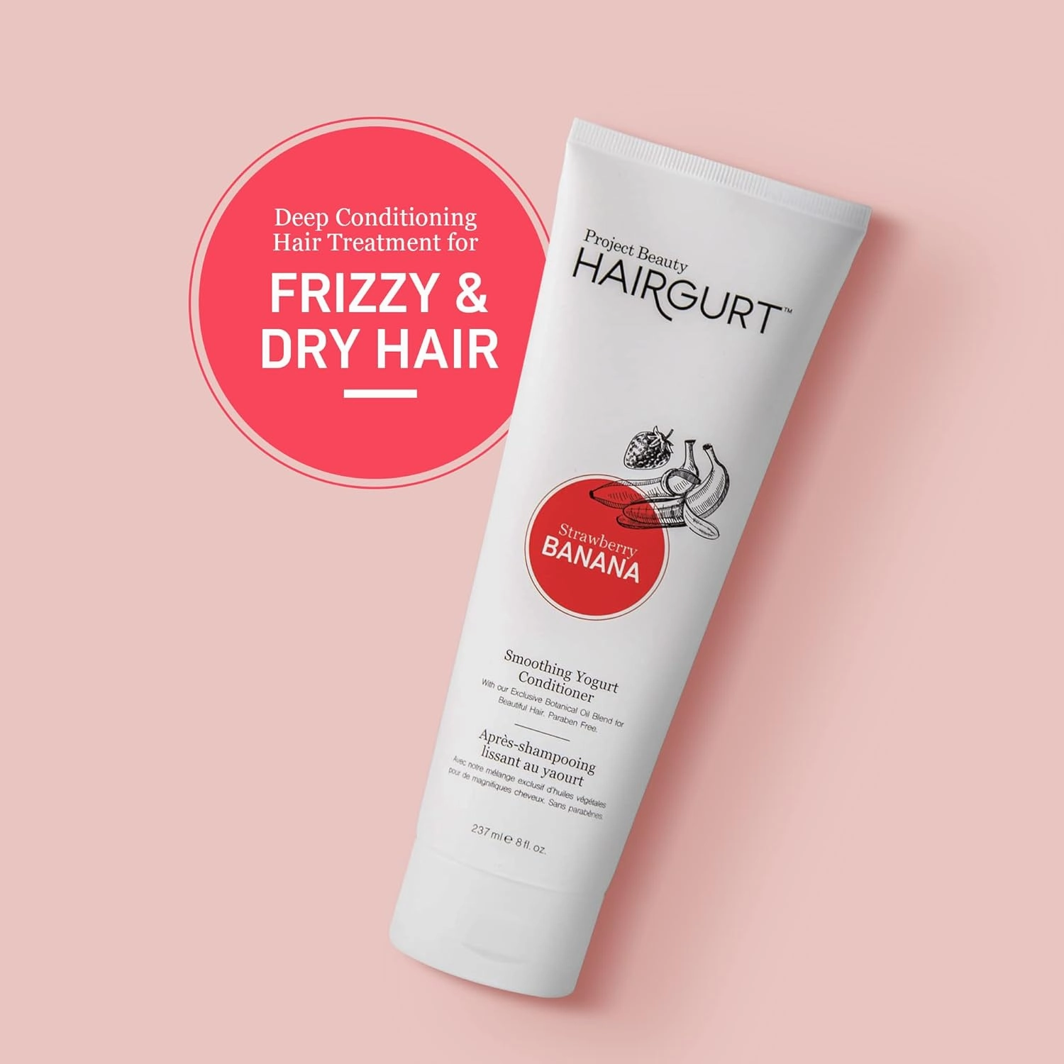 Strawberry Banana Smoothing Yogurt Conditioner – Frizz Control for Color-Treated Hair – Natural, Sulfate-Free, 8 oz