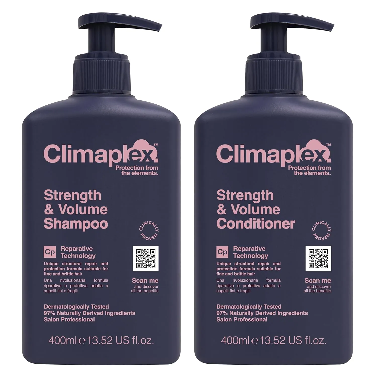 Strength and Volume Shampoo and Conditioner Set - Moisturizes and Protects - Detangles Knots - Adds Body and Shine - All Hair Types - 2 pcs