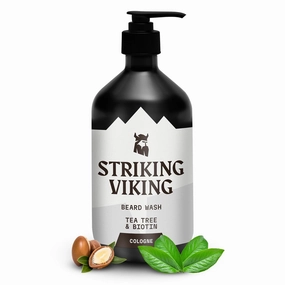 Striking Viking Beard Wash - 17 oz, Natural Tea Tree & Biotin - Cologne Scent Beard Shampoo Paraben & Sulfate Free For Men - Deep Cleansing and Care