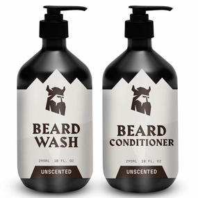 Striking Viking Beard Wash & Beard Conditioner for Men - Unscented, 10 Oz per Bottle - Nourishing & Deep Cleansing Shampoo - Sulfate Free Shampoo Conditioner with Jojoba Oil