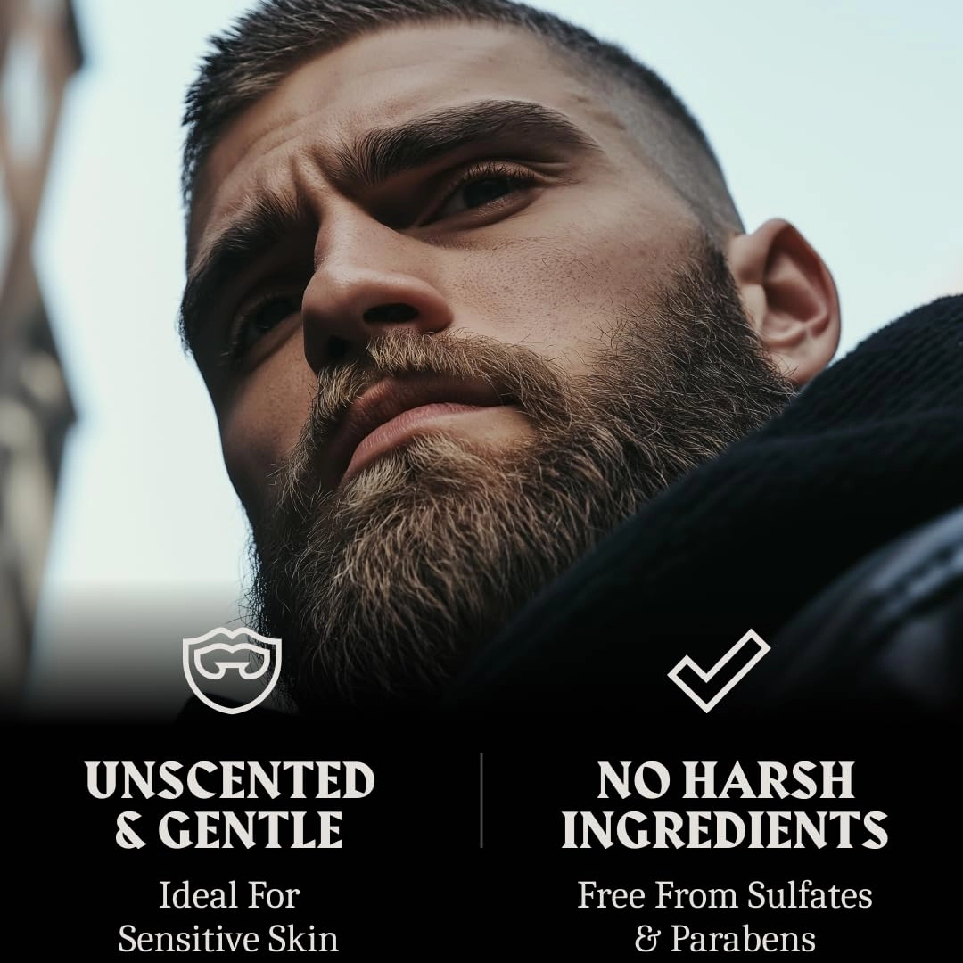 Striking Viking Beard Wash & Beard Conditioner for Men - Unscented, 10 Oz per Bottle - Nourishing & Deep Cleansing Shampoo - Sulfate Free Shampoo Conditioner with Jojoba Oil