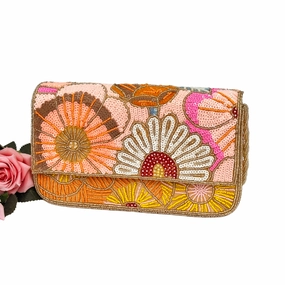 STUNNING BEADED FLOWER PINK AND PEACH PARTY CLUTCH