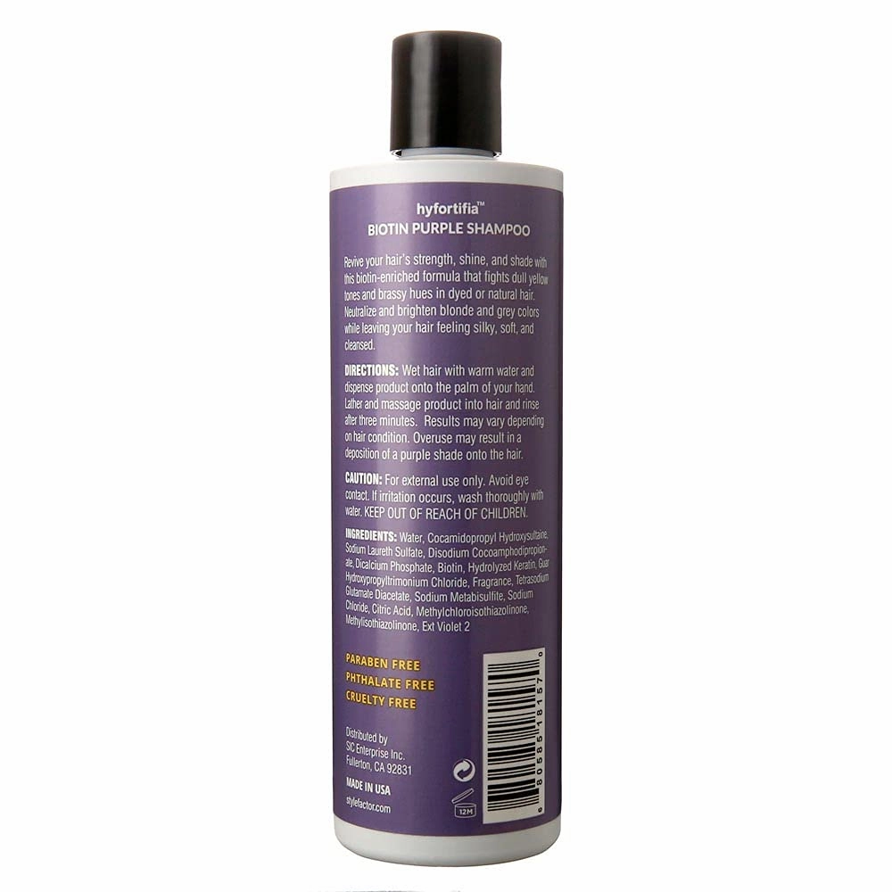 Style Factor hyfortifia™ Biotin Shampoo Conditioner Treatment | Shine Strengthen and Nourish (Purple Shampoo 12 Oz), 15 Ounce