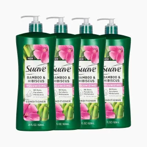 Suave Bamboo & Hibiscus Volumizing Conditioner, for Fine and Flat Hair, Salon Proven System for Boosting Hair Volume and Body, 28 oz, 4 Pack